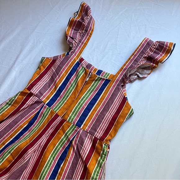 FARM RIO rainbow stripe linen viscose blend ruffle sleeveless romper - Picture 4 of 7
